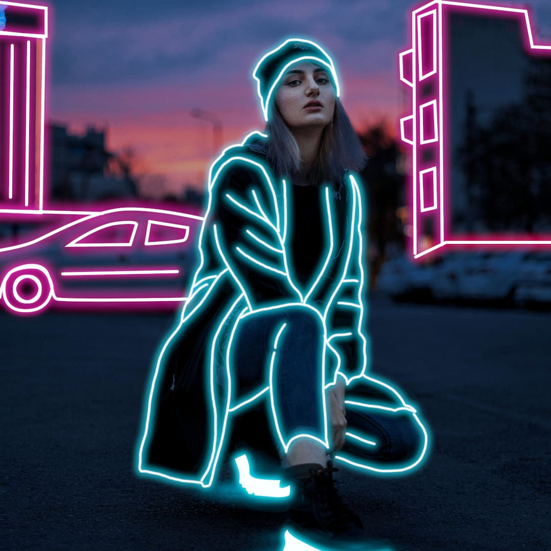 How can you achieve the pink neon outlines on the edges of the character? :  r/GIMP